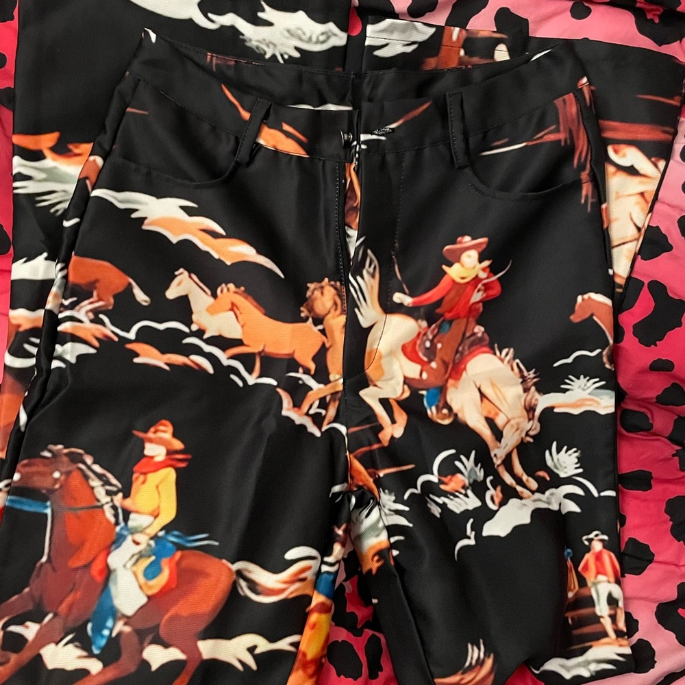 Cowboy Print Black Pants